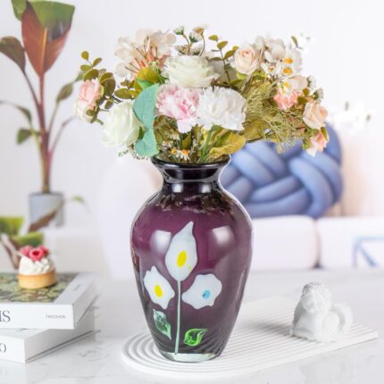 KAMMAK Colored Glass Vase, Beautiful Hand Blown Decorative Vase, Modern Art Vase for Flower Mantle Dining Table Centerpiece, Entryway Living Room Wedding Decoration (JG2076)