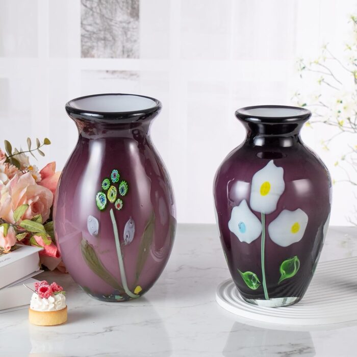 KAMMAK Colored Glass Vase, Beautiful Hand Blown Decorative Vase, Modern Art Vase for Flower Mantle Dining Table Centerpiece, Entryway Living Room Wedding Decoration (JG2077) KAMMAK 8HPJG02077 glass vase scale and proportion view image 6