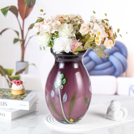 KAMMAK Colored Glass Vase, Beautiful Hand Blown Decorative Vase, Modern Art Vase for Flower Mantle Dining Table Centerpiece, Entryway Living Room Wedding Decoration (JG2077)