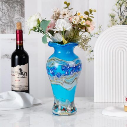 KAMMAK Colored Glass Vase, Beautiful Hand Blown Decorative Vase, Modern Art Vase for Flower Mantle Dining Table Centerpiece, Entryway Living Room Wedding Decoration (JG2079)
