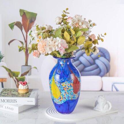 KAMMAK Colored Glass Vase, Beautiful Hand Blown Decorative Vase, Modern Art Vase for Flower Mantle Dining Table Centerpiece, Entryway Living Room Wedding Decoration (JG2080)