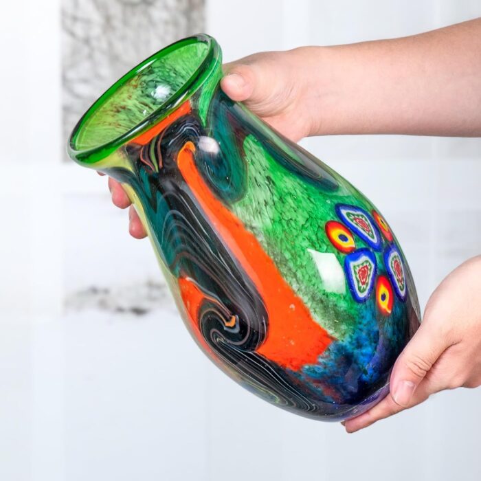 KAMMAK Colored Glass Vase, Beautiful Hand Blown Decorative Vase, Modern Art Vase for Flower Mantle Dining Table Centerpiece, Entryway Living Room Wedding Decoration (JG2081) KAMMAK 8HPJG02081 glass vase close-up material texture detail image 4