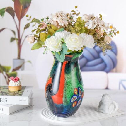 KAMMAK Colored Glass Vase, Beautiful Hand Blown Decorative Vase, Modern Art Vase for Flower Mantle Dining Table Centerpiece, Entryway Living Room Wedding Decoration (JG2081)