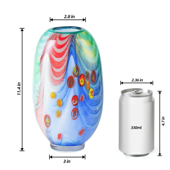KAMMAK Colored Glass Vase, Beautiful Hand Blown Decorative Vase, Modern Art Vase for Flower Mantle Dining Table Centerpiece, Entryway Living Room Wedding Decoration (JG2087) KAMMAK 8HPJG02087 glass vase shape and proportion detail image 3