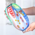 KAMMAK Colored Glass Vase, Beautiful Hand Blown Decorative Vase, Modern Art Vase for Flower Mantle Dining Table Centerpiece, Entryway Living Room Wedding Decoration (JG2087) KAMMAK 8HPJG02087 glass vase close-up material texture detail image 4