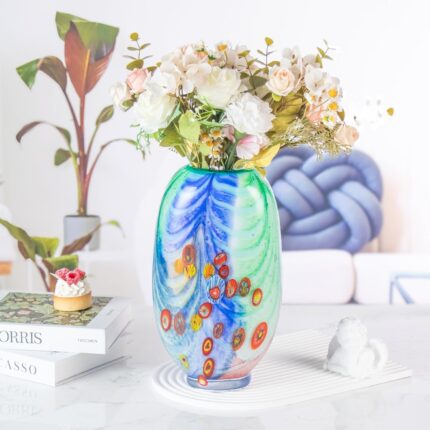 KAMMAK Colored Glass Vase, Beautiful Hand Blown Decorative Vase, Modern Art Vase for Flower Mantle Dining Table Centerpiece, Entryway Living Room Wedding Decoration (JG2087)