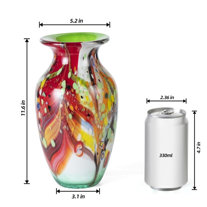 KAMMAK Colored Glass Vase, Beautiful Hand Blown Decorative Vase, Modern Art Vase for Flower Mantle Dining Table Centerpiece, Entryway Living Room Wedding Decoration (JG2090) KAMMAK 8HPJG02090 glass vase shape and proportion detail image 3