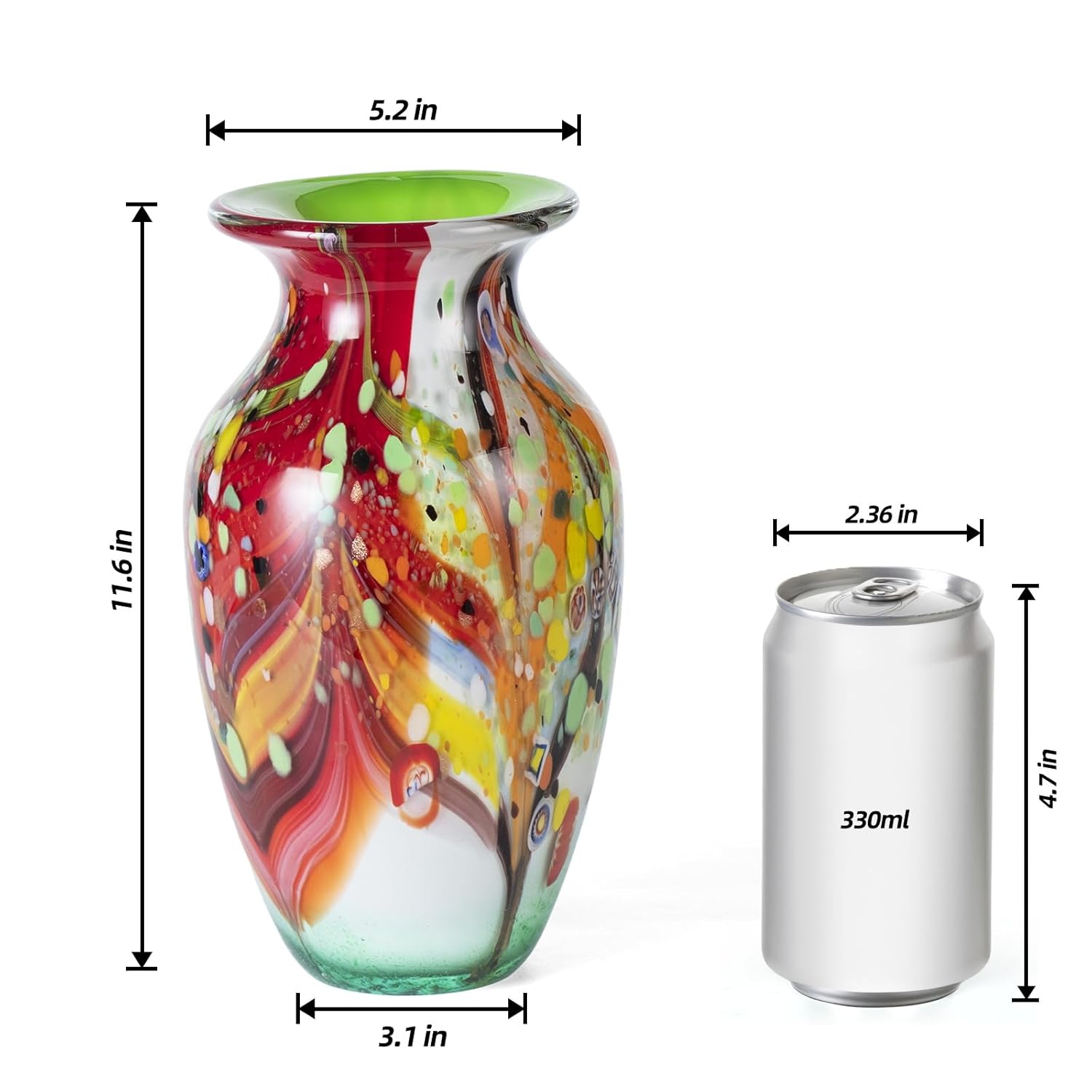 KAMMAK 8HPJG02090 glass vase front view in product description