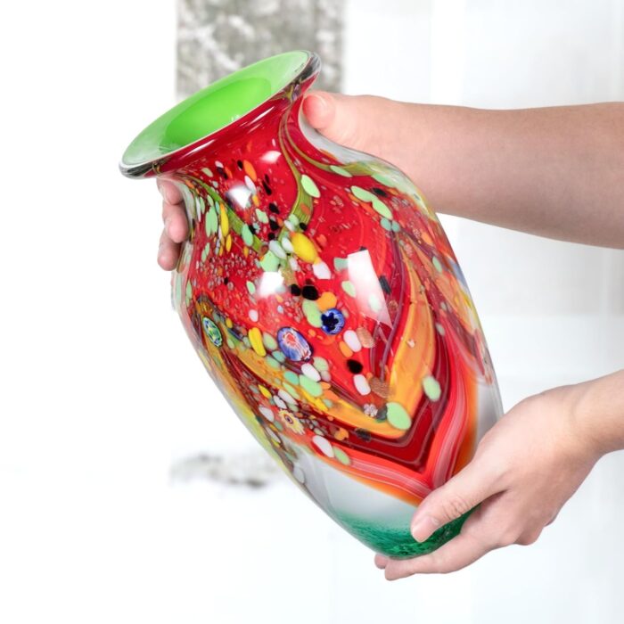 KAMMAK Colored Glass Vase, Beautiful Hand Blown Decorative Vase, Modern Art Vase for Flower Mantle Dining Table Centerpiece, Entryway Living Room Wedding Decoration (JG2090) KAMMAK 8HPJG02090 glass vase close-up material texture detail image 4