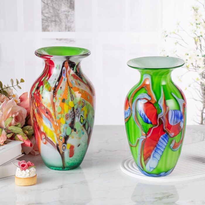 KAMMAK Colored Glass Vase, Beautiful Hand Blown Decorative Vase, Modern Art Vase for Flower Mantle Dining Table Centerpiece, Entryway Living Room Wedding Decoration (JG2090) KAMMAK 8HPJG02090 glass vase scale and proportion view image 6