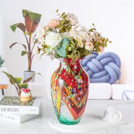 KAMMAK Colored Glass Vase, Beautiful Hand Blown Decorative Vase, Modern Art Vase for Flower Mantle Dining Table Centerpiece, Entryway Living Room Wedding Decoration (JG2090)
