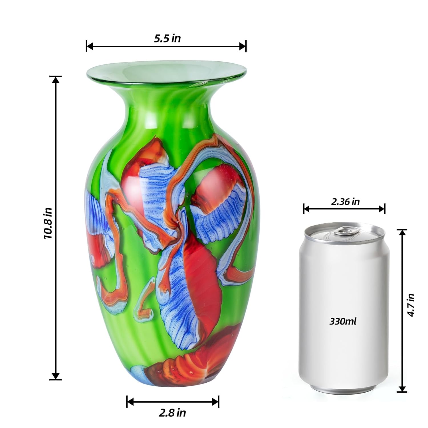 KAMMAK 8HPJG02096 glass vase front view in product description