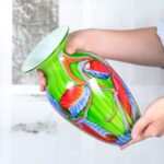 KAMMAK Colored Glass Vase, Beautiful Hand Blown Decorative Vase, Modern Art Vase for Flower Mantle Dining Table Centerpiece, Entryway Living Room Wedding Decoration (JG2096) KAMMAK 8HPJG02096 glass vase close-up material texture detail image 4