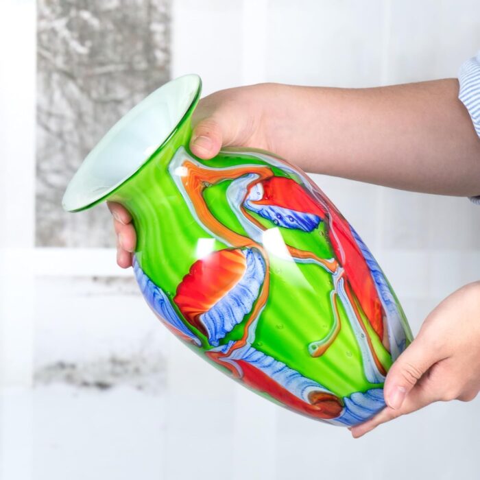 KAMMAK Colored Glass Vase, Beautiful Hand Blown Decorative Vase, Modern Art Vase for Flower Mantle Dining Table Centerpiece, Entryway Living Room Wedding Decoration (JG2096) KAMMAK 8HPJG02096 glass vase close-up material texture detail image 4