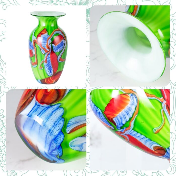 KAMMAK Colored Glass Vase, Beautiful Hand Blown Decorative Vase, Modern Art Vase for Flower Mantle Dining Table Centerpiece, Entryway Living Room Wedding Decoration (JG2096) KAMMAK 8HPJG02096 glass vase styled on dining table image 5