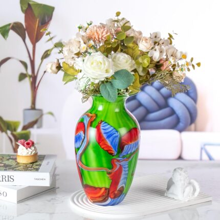 KAMMAK Colored Glass Vase, Beautiful Hand Blown Decorative Vase, Modern Art Vase for Flower Mantle Dining Table Centerpiece, Entryway Living Room Wedding Decoration (JG2096)