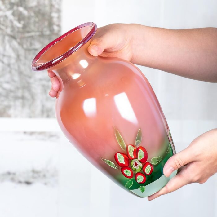KAMMAK Colored Glass Vase, Beautiful Hand Blown Decorative Vase, Modern Art Vase for Flower Mantle Dining Table Centerpiece, Entryway Living Room Wedding Decoration (JG2099) KAMMAK 8HPJG02099 glass vase close-up material texture detail image 4