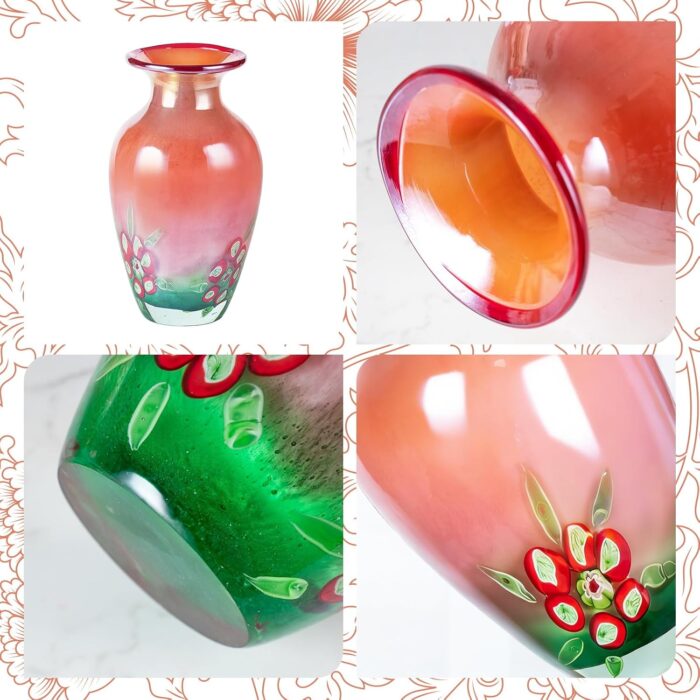 KAMMAK Colored Glass Vase, Beautiful Hand Blown Decorative Vase, Modern Art Vase for Flower Mantle Dining Table Centerpiece, Entryway Living Room Wedding Decoration (JG2099) KAMMAK 8HPJG02099 glass vase styled on dining table image 5