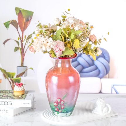 KAMMAK Colored Glass Vase, Beautiful Hand Blown Decorative Vase, Modern Art Vase for Flower Mantle Dining Table Centerpiece, Entryway Living Room Wedding Decoration (JG2099)