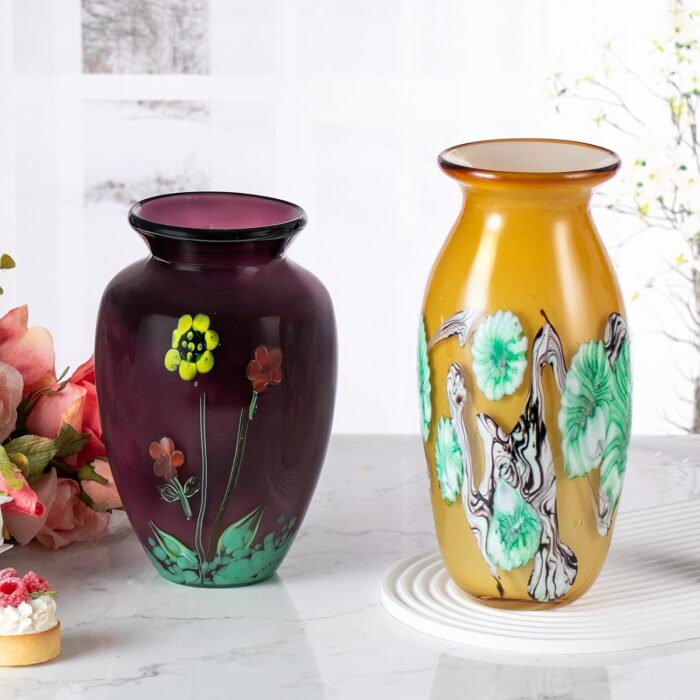 KAMMAK Colored Glass Vase, Beautiful Hand Blown Decorative Vase, Modern Art Vase for Flower Mantle Dining Table Centerpiece, Entryway Living Room Wedding Decoration (JG2100) KAMMAK 8HPJG02100 glass vase scale and proportion view image 6