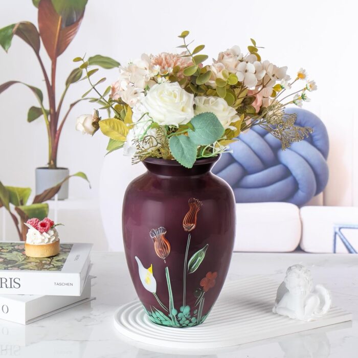 KAMMAK Colored Glass Vase, Beautiful Hand Blown Decorative Vase, Modern Art Vase for Flower Mantle Dining Table Centerpiece, Entryway Living Room Wedding Decoration (JG2100) KAMMAK 8HPJG02100 glass vase side angle view showing silhouette