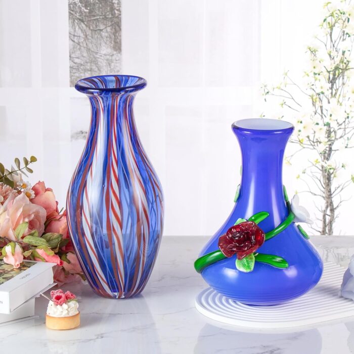 KAMMAK Colored Glass Vase, Beautiful Hand Blown Decorative Vase, Modern Art Vase for Flower Mantle Dining Table Centerpiece, Entryway Living Room Wedding Decoration, JG2001