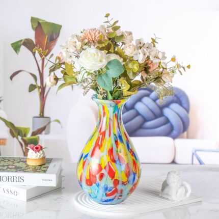 KAMMAK Colored Glass Vase, Beautiful Hand Blown Decorative Vase, Modern Art Vase for Flower Mantle Dining Table Centerpiece, Entryway Living Room Wedding Decoration (JG2101)