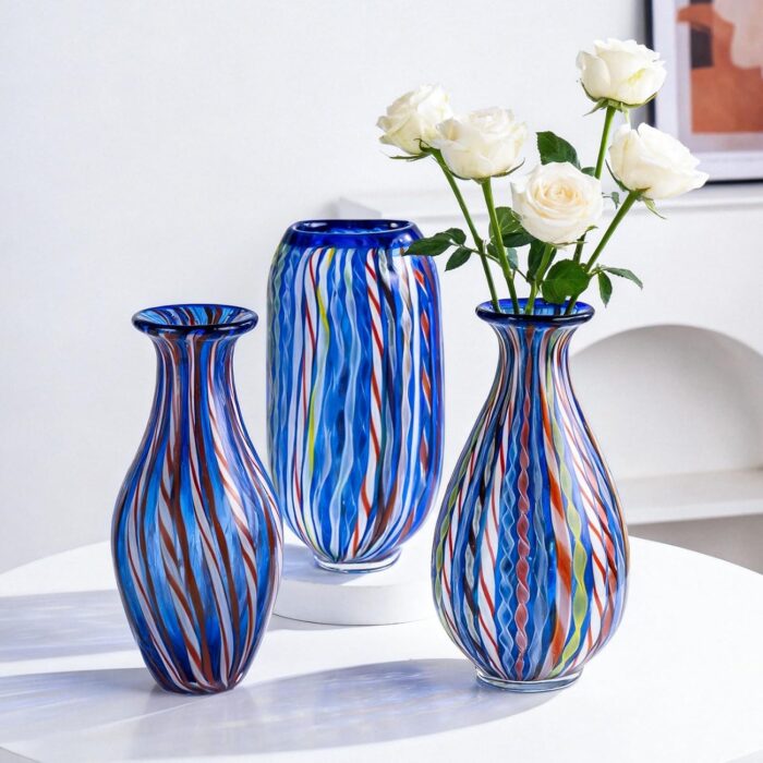 KAMMAK Colored Glass Vase, Beautiful Hand Blown Decorative Vase, Modern Art Vase for Flower Mantle Dining Table Centerpiece, Entryway Living Room Wedding Decoration, JG2001