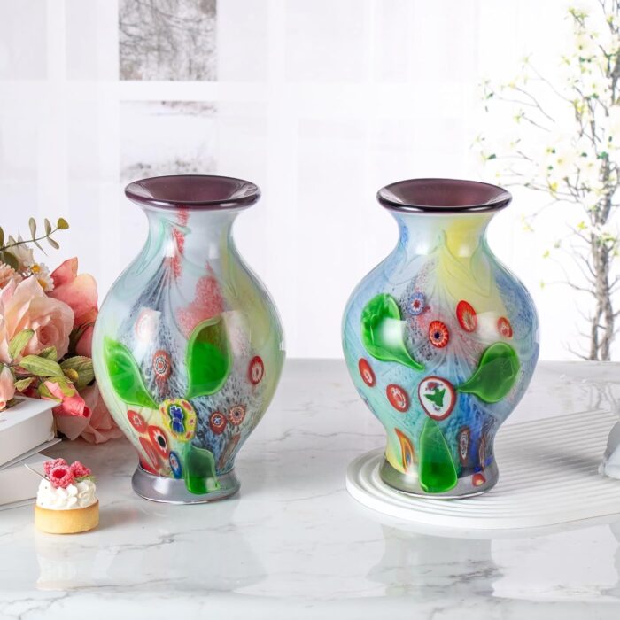 KAMMAK Colored Glass Vase, Beautiful Hand Blown Decorative Vase, Modern Art Vase for Flower Mantle Dining Table Centerpiece, Entryway Living Room Wedding Decoration (JG2103) KAMMAK 8HPJG02103 glass vase scale and proportion view image 6