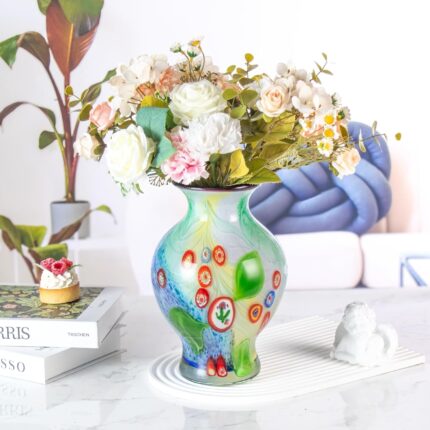 KAMMAK Colored Glass Vase, Beautiful Hand Blown Decorative Vase, Modern Art Vase for Flower Mantle Dining Table Centerpiece, Entryway Living Room Wedding Decoration (JG2103)