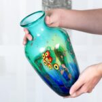 KAMMAK Colored Glass Vase, Beautiful Hand Blown Decorative Vase, Modern Art Vase for Flower Mantle Dining Table Centerpiece, Entryway Living Room Wedding Decoration (JG2104) KAMMAK 8HPJG02104 glass vase close-up material texture detail image 4