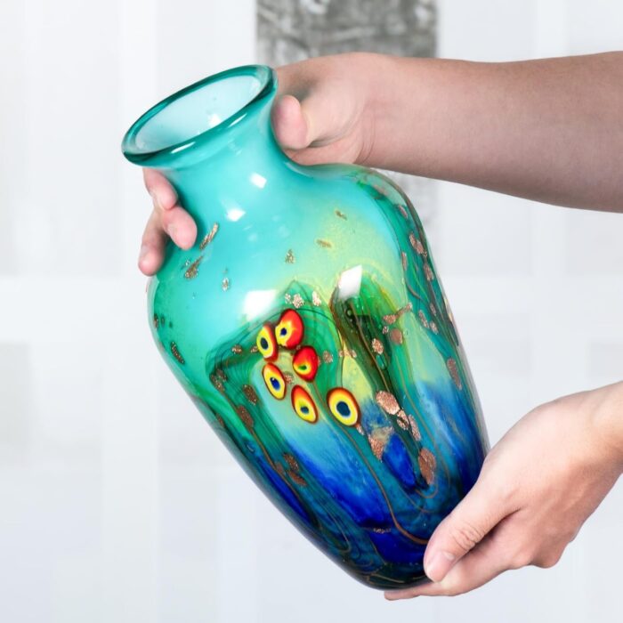 KAMMAK Colored Glass Vase, Beautiful Hand Blown Decorative Vase, Modern Art Vase for Flower Mantle Dining Table Centerpiece, Entryway Living Room Wedding Decoration (JG2104) KAMMAK 8HPJG02104 glass vase close-up material texture detail image 4