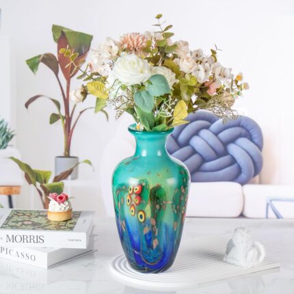 KAMMAK Colored Glass Vase, Beautiful Hand Blown Decorative Vase, Modern Art Vase for Flower Mantle Dining Table Centerpiece, Entryway Living Room Wedding Decoration (JG2104)