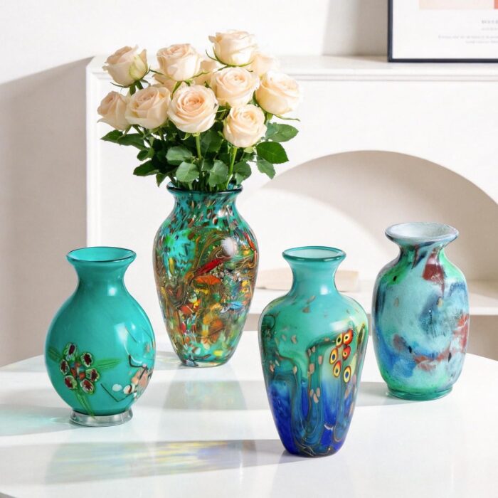 KAMMAK Colored Glass Vase, Beautiful Hand Blown Decorative Vase, Modern Art Vase for Flower Mantle Dining Table Centerpiece, Entryway Living Room Wedding Decoration (JG2104) KAMMAK 8HPJG02104 glass vase decorative craft detail image 7