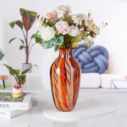 KAMMAK Colored Glass Vase, Beautiful Hand Blown Decorative Vase, Modern Art Vase for Flower Mantle Dining Table Centerpiece, Entryway Living Room Wedding Decoration (JG2002)