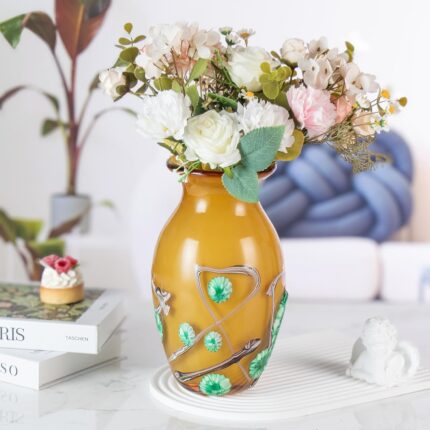 KAMMAK Colored Glass Vase, Beautiful Hand Blown Decorative Vase, Modern Art Vase for Flower Mantle Dining Table Centerpiece, Entryway Living Room Wedding Decoration (JG2105)