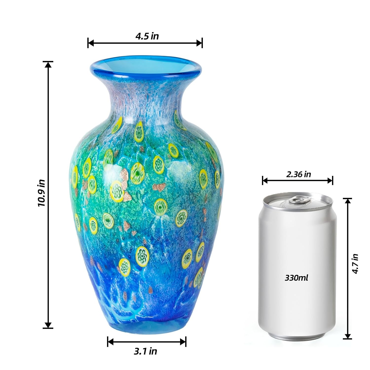 KAMMAK 8HPJG02104 glass vase front view in product description