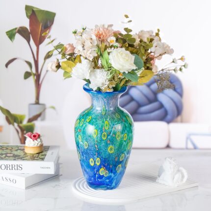 KAMMAK Colored Glass Vase, Beautiful Hand Blown Decorative Vase, Modern Art Vase for Flower Mantle Dining Table Centerpiece, Entryway Living Room Wedding Decoration (JG2106)