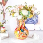 KAMMAK Colored Glass Vase, Beautiful Hand Blown Decorative Vase, Modern Art Vase for Flower Mantle Dining Table Centerpiece, Entryway Living Room Wedding Decoration (JG2107) KAMMAK 8HPJG02107 glass vase side angle view showing silhouette
