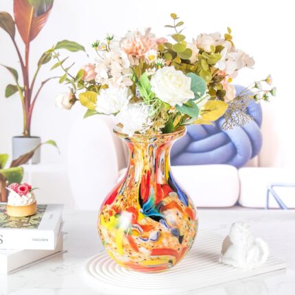 KAMMAK Colored Glass Vase, Beautiful Hand Blown Decorative Vase, Modern Art Vase for Flower Mantle Dining Table Centerpiece, Entryway Living Room Wedding Decoration (JG2107)