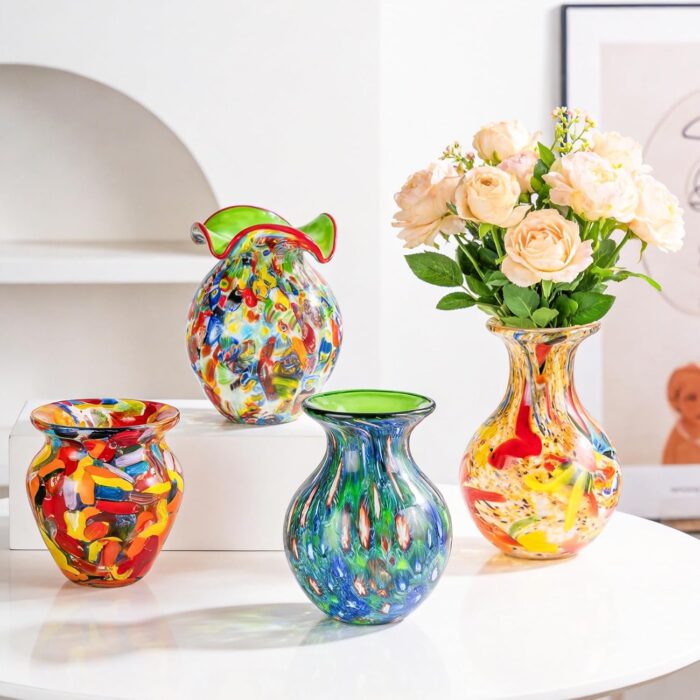 KAMMAK Colored Glass Vase, Beautiful Hand Blown Decorative Vase, Modern Art Vase for Flower Mantle Dining Table Centerpiece, Entryway Living Room Wedding Decoration (JG2107) KAMMAK 8HPJG02107 glass vase decorative craft detail image 7