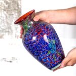 KAMMAK Colored Glass Vase, Beautiful Hand Blown Decorative Vase, Modern Art Vase for Flower Mantle Dining Table Centerpiece, Entryway Living Room Wedding Decoration (JG2109) KAMMAK 8HPJG02109 glass vase close-up material texture detail image 4