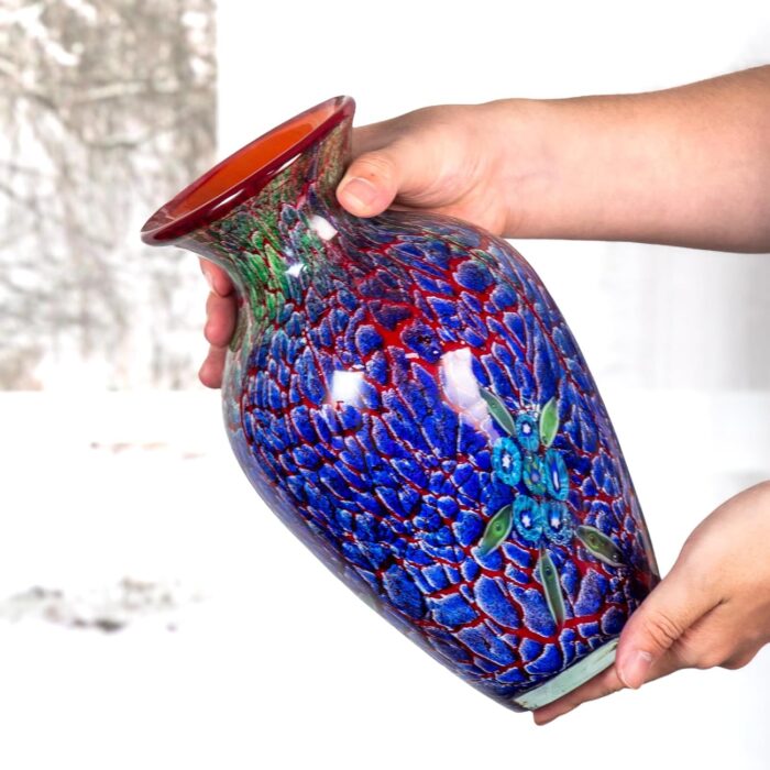 KAMMAK Colored Glass Vase, Beautiful Hand Blown Decorative Vase, Modern Art Vase for Flower Mantle Dining Table Centerpiece, Entryway Living Room Wedding Decoration (JG2109) KAMMAK 8HPJG02109 glass vase close-up material texture detail image 4