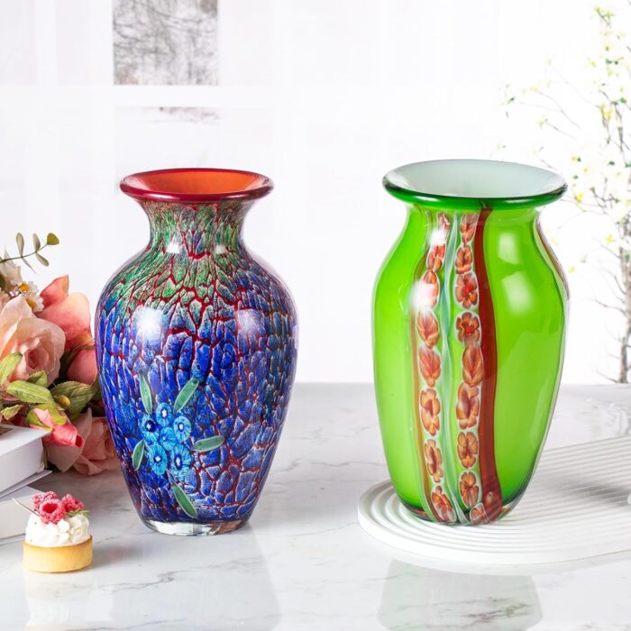 KAMMAK Colored Glass Vase, Beautiful Hand Blown Decorative Vase, Modern Art Vase for Flower Mantle Dining Table Centerpiece, Entryway Living Room Wedding Decoration (JG2109) KAMMAK 8HPJG02109 glass vase scale and proportion view image 6