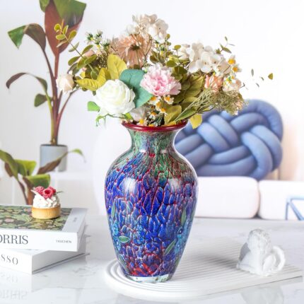 KAMMAK Colored Glass Vase, Beautiful Hand Blown Decorative Vase, Modern Art Vase for Flower Mantle Dining Table Centerpiece, Entryway Living Room Wedding Decoration (JG2109)