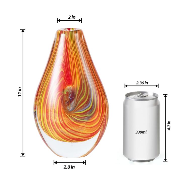 KAMMAK Colored Glass Vase, Beautiful Hand Blown Decorative Vase, Modern Art Vase for Flower Mantle Dining Table Centerpiece, Entryway Living Room Wedding Decoration (JG2112) KAMMAK 8HPJG02112 glass vase shape and proportion detail image 3