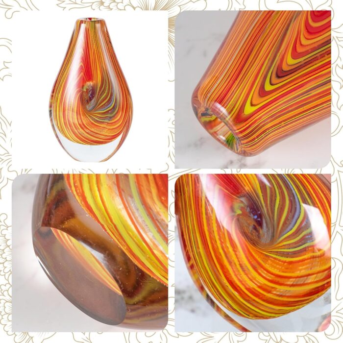 KAMMAK Colored Glass Vase, Beautiful Hand Blown Decorative Vase, Modern Art Vase for Flower Mantle Dining Table Centerpiece, Entryway Living Room Wedding Decoration (JG2112) KAMMAK 8HPJG02112 glass vase styled on dining table image 5