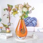 KAMMAK Colored Glass Vase, Beautiful Hand Blown Decorative Vase, Modern Art Vase for Flower Mantle Dining Table Centerpiece, Entryway Living Room Wedding Decoration (JG2112) KAMMAK 8HPJG02112 glass vase side angle view showing silhouette