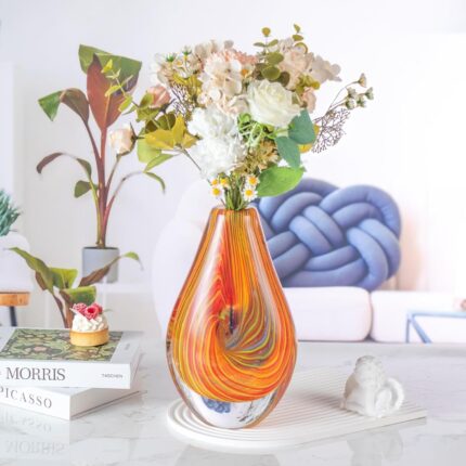 KAMMAK Colored Glass Vase, Beautiful Hand Blown Decorative Vase, Modern Art Vase for Flower Mantle Dining Table Centerpiece, Entryway Living Room Wedding Decoration (JG2112)