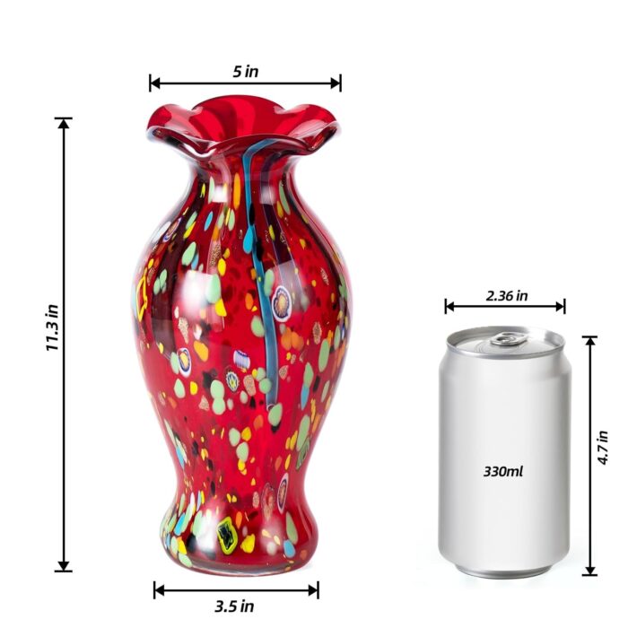 KAMMAK Colored Glass Vase, Beautiful Hand Blown Decorative Vase, Modern Art Vase for Flower Mantle Dining Table Centerpiece, Entryway Living Room Wedding Decoration (JG20114) KAMMAK 8HPJG02114 glass vase shape and proportion detail image 3